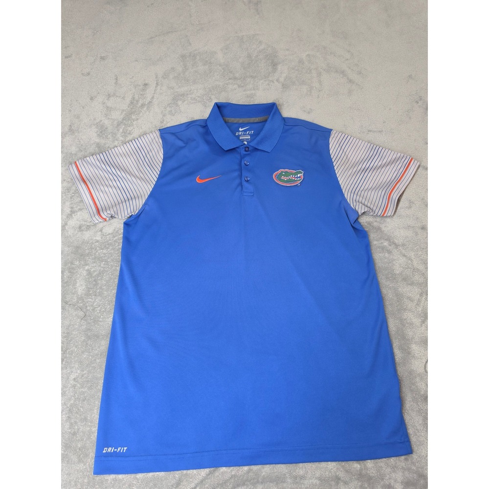 Nike Dri-FIT Florida Gators Polo Shirt Mens Large Blue Striped Sleeve Golf L